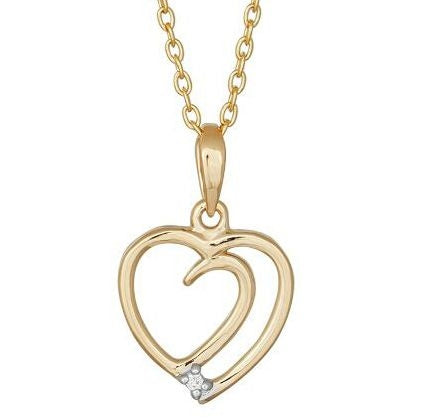 Siersbøl hjertevedhæng i 14 karat guld med 0,005 ct diamant og forgyldt kæde 42+3 cm